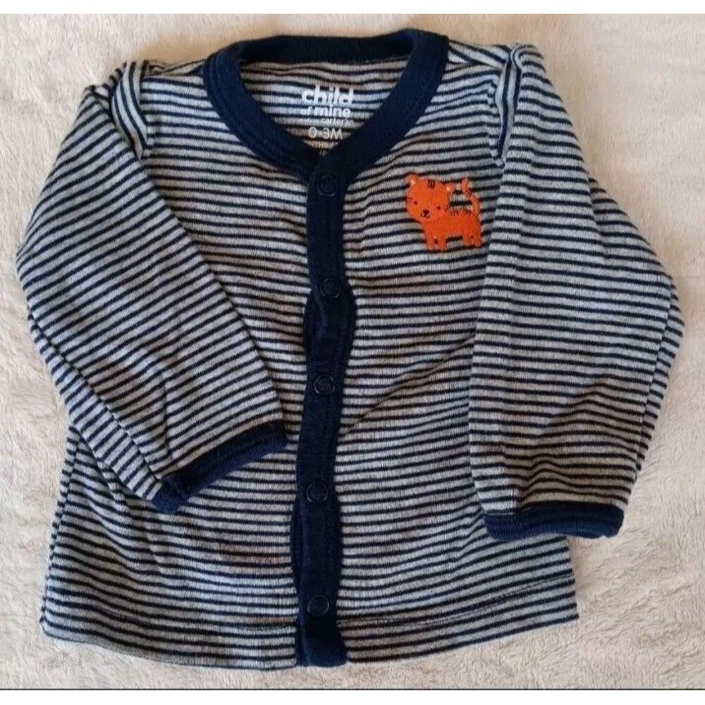 Shirt 0 To 3 month Boys Carters Long sleeve Snap Up Tiger And Blue Striped baby
